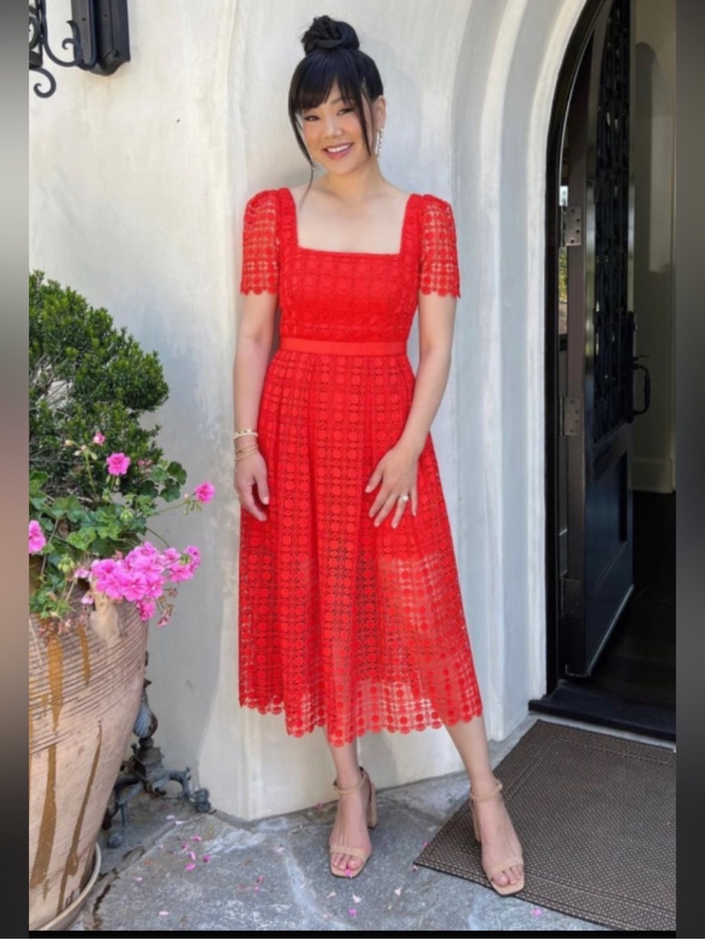 Vibrant Orange LACE FIT & FLARE DRESS